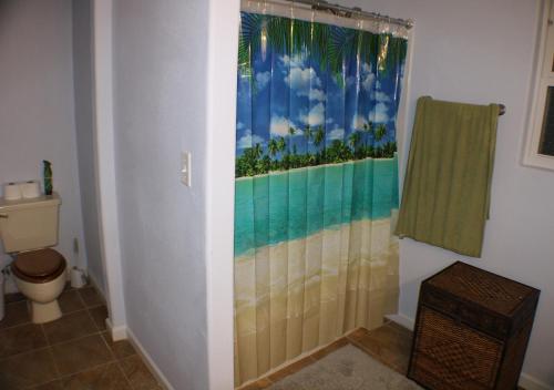 a bathroom with a shower with a view of the ocean at Navarre Beach Escapades in Navarre