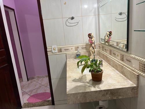 baño con lavabo y maceta en Cantinho da tia Lira, en Cabo Frío