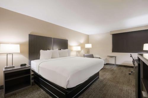 a hotel room with a large bed with white sheets at Best Western Northwest Indiana Inn in Hammond