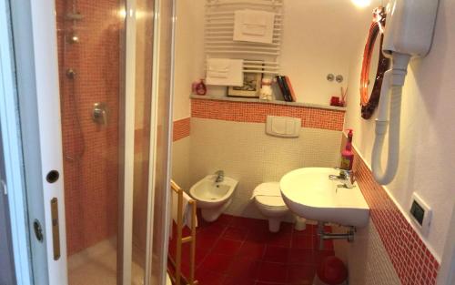 y baño con lavabo, aseo y ducha. en Casa Tognetti en Migliarino