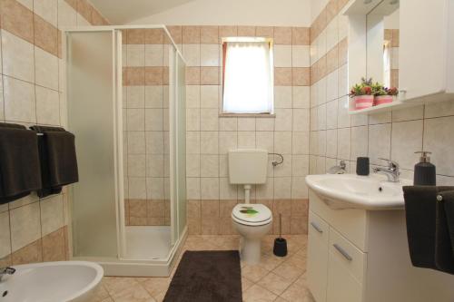 a bathroom with a toilet and a shower and a sink at Apartments with a parking space Vodnjan, Fazana - 11556 in Vodnjan