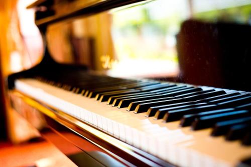 a close up of a piano keyboard at Harvey's Point in Donegal
