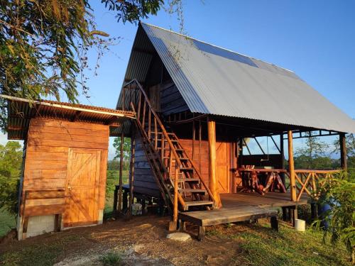 Baumhaus mit Holztreppe und Veranda in der Unterkunft Oasis del Tortuguero in Cariari