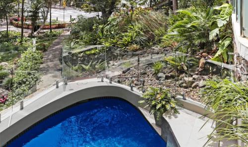a swimming pool in a garden with plants at Little Cove Court - Apt 4 in Noosa Heads