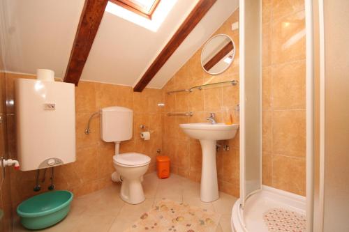 a bathroom with a toilet and a sink and a mirror at Apartments by the sea Slano, Dubrovnik - 8741 in Slano