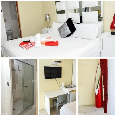 een collage van drie foto's van een hotelkamer bij Home Sweet Home Bed and Breakfast in Koning Willemstad