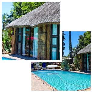 een collage van foto's van een huis en een zwembad bij Home Sweet Home Bed and Breakfast in Koning Willemstad