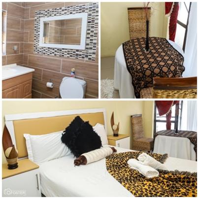 uma colagem de três fotos de um quarto de hotel em Home Sweet Home Bed and Breakfast em King Williamʼs Town