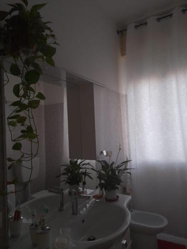 a bathroom with a sink and a mirror and some plants at Venice -Mestre Rooms in Mestre