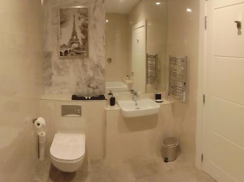 Baño blanco con aseo y lavamanos en Kilfane Country Lodge, en Kilkenny