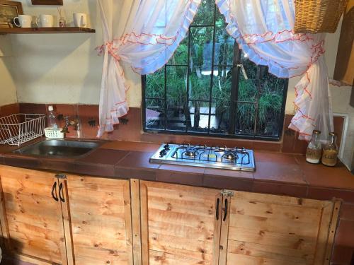 a kitchen with a sink and a window at Mirador Valeisa in Guatavita