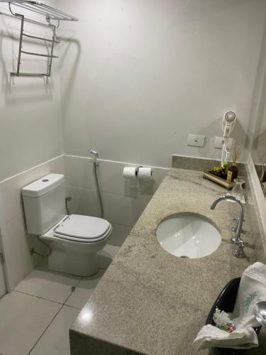 La salle de bains est pourvue de toilettes et d'un lavabo. dans l'établissement LOFT CENTRAL de ITAIPAVA - GRANJA BRASIL, à Itaipava