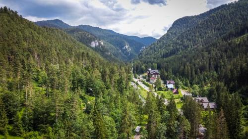 an aerial view of a mountain valley with trees at TATRYSTAY RiverStone Chalets in Belá