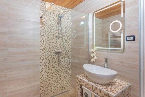 a bathroom with a sink and a shower at Family friendly apartments with a swimming pool Vodnjan, Fazana - 14159 in Vodnjan