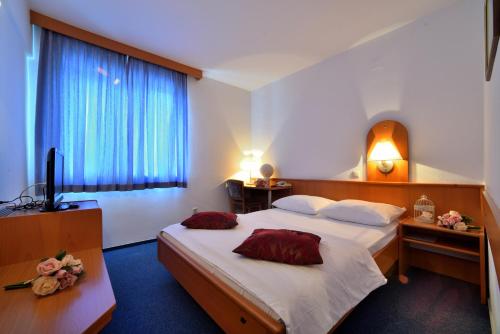 a hotel room with a large bed and a window at Rooms with a parking space Sinj, Zagora - 14466 in Sinj