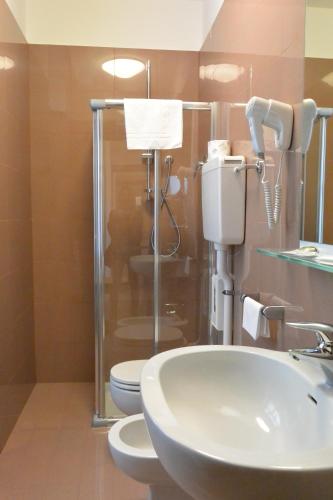 a bathroom with a sink and a toilet at Le Petit Hotel in Turin