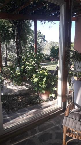 a sliding glass door with a view of a yard at Poggio La Grognola in Cannara