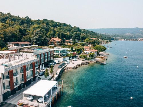 an aerial view of a town on the water at Ah Porticcioli Boutique Apartments in San Felice del Benaco