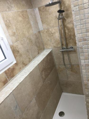 La salle de bains est pourvue d'une douche carrelée. dans l'établissement MASAPIER, à Avignon