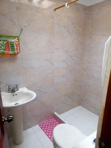 a bathroom with a sink and a toilet at Casa confortable santa marta-osman in Santa Marta
