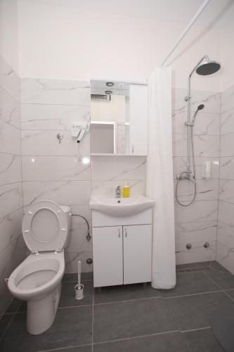 a bathroom with a toilet and a sink and a shower at Vurk INN Paracin in Paraćin