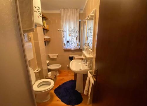 a bathroom with a white toilet and a sink at Wood apartment in Canin ski resort in Sella Nevea