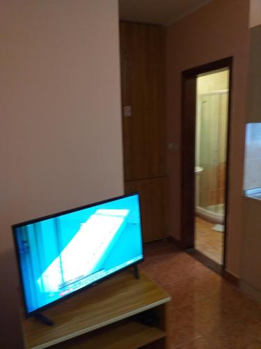 TV de pantalla plana sentada en una mesa en una habitación en Apartments Vukomanović, en Zlatibor