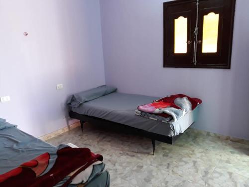 Habitación con 2 camas en una habitación con ventana en Dany ka, en Naj‘ al Maḩaţţah