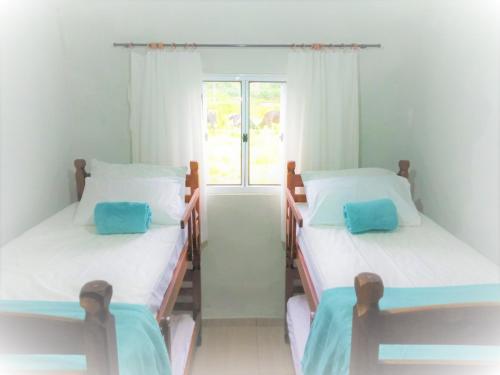 2 aparte bedden in een kamer met een raam bij Casa de Campo Recanto Têto in Espirito Santo Do Pinhal