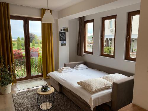 1 dormitorio con cama y ventana en Sunset Apartment, en Struga
