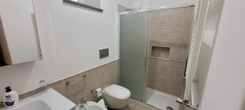 La salle de bains est pourvue d'une douche, de toilettes et d'un lavabo. dans l'établissement Casa Eoliana, à Lipari