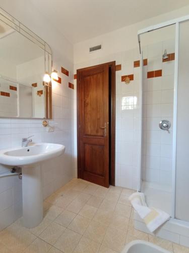 a bathroom with a sink and a toilet and a shower at Domus Garden in Olbia