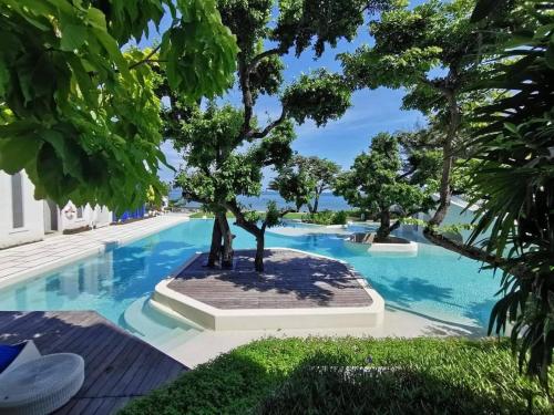 ein Baum mitten im Swimmingpool in der Unterkunft Chelona Beachfront Huahin in Khao Tao