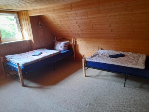 a room with two beds in a log cabin at Haus Guttenberg in Guttenberg
