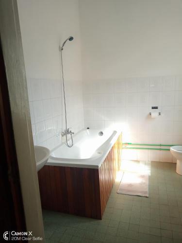 a bathroom with a tub and a sink and a toilet at Le Manoir in Antananarivo