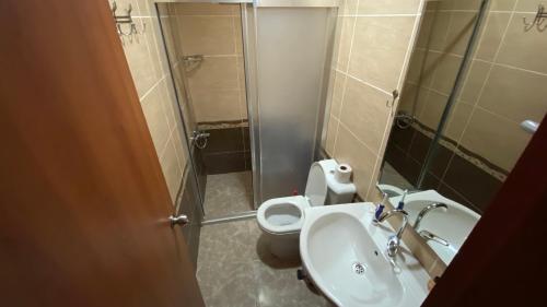 a small bathroom with a toilet and a sink at Herton Boutique Hotel in Istanbul