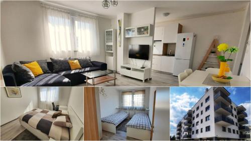 two pictures of a living room and a apartment at Apartment MRVICA near the Zagreb Airport in Velika Gorica