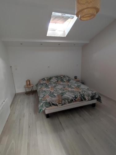 1 dormitorio con 1 cama y tragaluz en Nancy - Maison chaleureuse, en Champigneulles