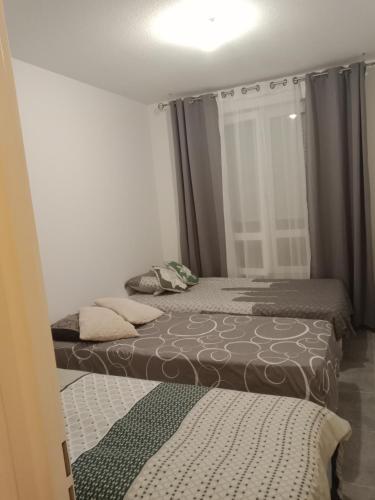 une chambre avec deux lits et une fenêtre dans l'établissement 8 Rue Brise Echalas, à Saint-Denis