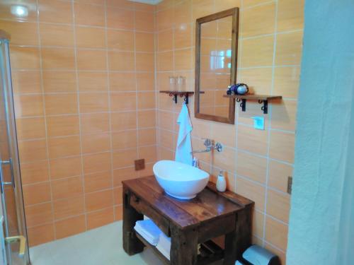 a bathroom with a sink and a mirror at Holiday house with a parking space Orolik, Slavonija - 14358 in Privlaka
