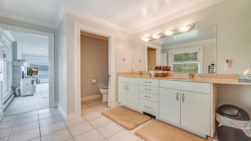 a bathroom with a sink and a toilet and a counter at Deep Cove Retreat on the Ocean in North Saanich
