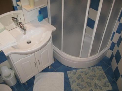 a bathroom with a shower and a sink at Apartments with parking space Barbat, Rab - 16816 in Rab