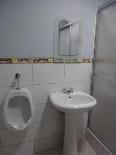 a bathroom with a urinal and a white sink at Matty House in Lima