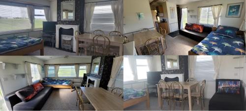 a collage of four pictures of a room at Duży domek Holenderski 40m2 grill in Kępiny Wielkie