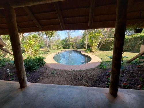 a view of a swimming pool in a yard at El Morado Guest Farm in White River