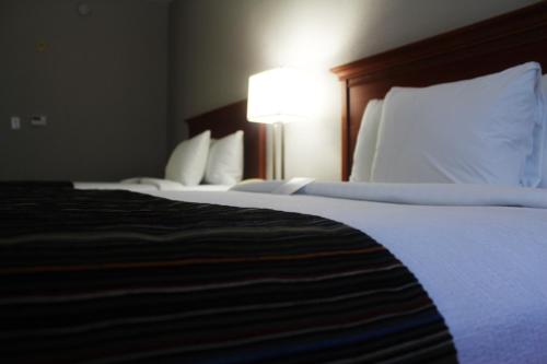 a hotel room with two beds and a lamp at Country Inn & Suites by Radisson, Lackland AFB San Antonio, TX in San Antonio