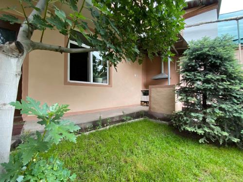 a backyard with a green lawn and a house at FRОDО - Cozy as a home for 4-6 persons in Tashkent
