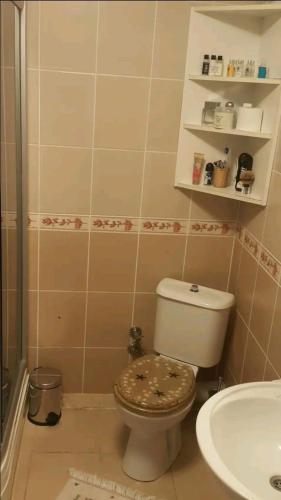 a bathroom with a toilet and a sink at Comfortable Layover from 12 mins Istanbul Airport in Istanbul