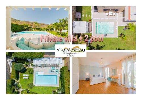 a collage of pictures of a house with a swimming pool at Villa Mastrissa Taormina in Taormina