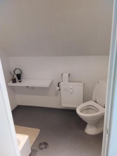 uma casa de banho com um WC e um lavatório em Near Legoland, Skolevej 25, 6640 Lunderskov em Lunderskov
